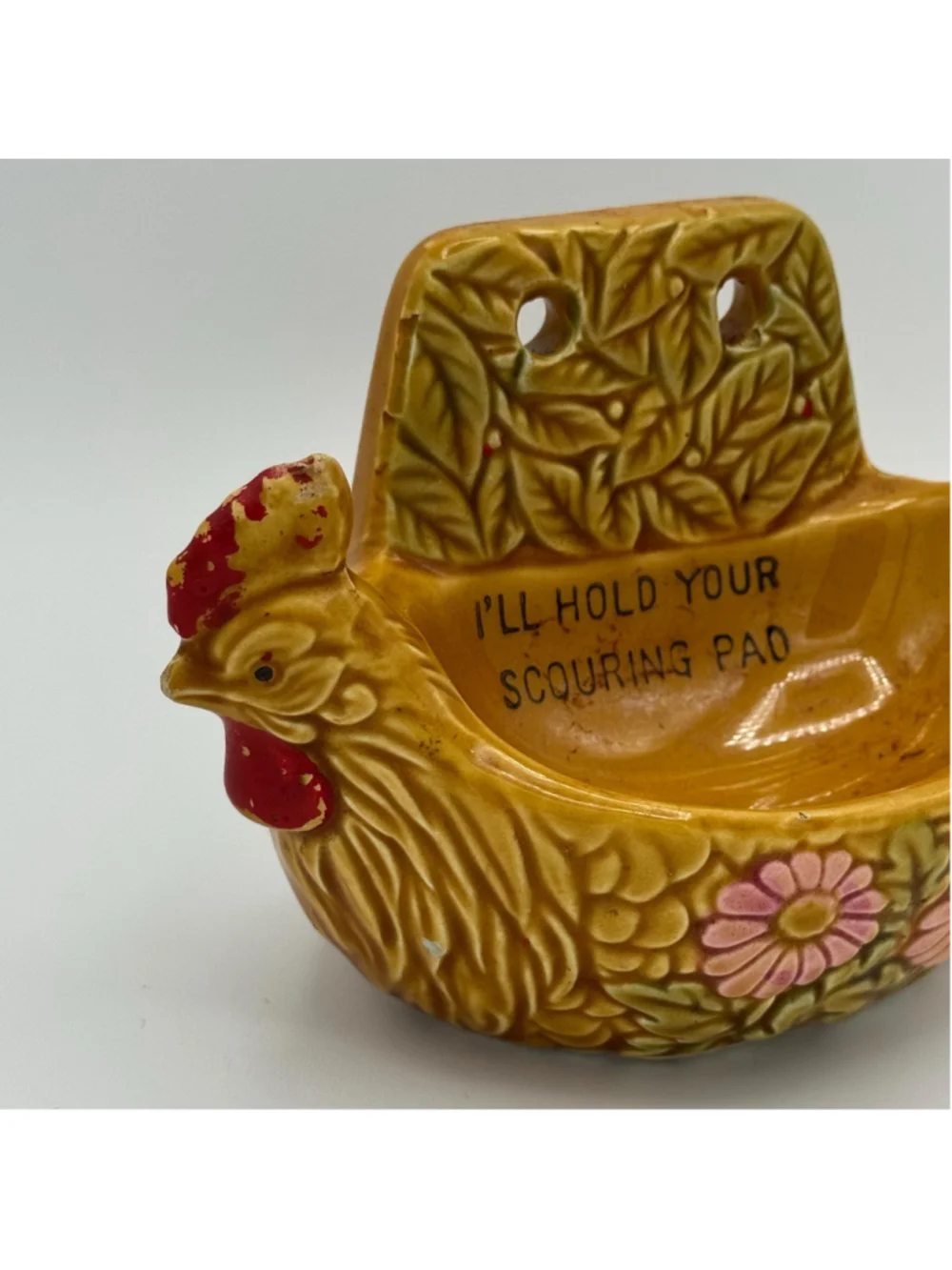 Vintage Japan Rooster Scouring Pad Holder | 1950s 1960s Wall Mount Kitchen Spong